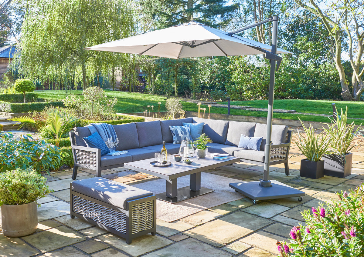 Langham Large Corner Lounge Set with Height Adjustable Table & Bench - Grey (Seats 8)
