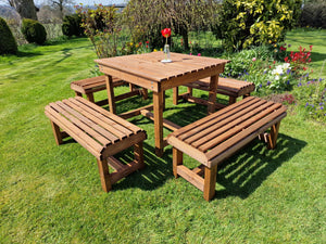 Contemporary Chunky Wooden Large Garden Dining Table And Bench Set - Seats 8