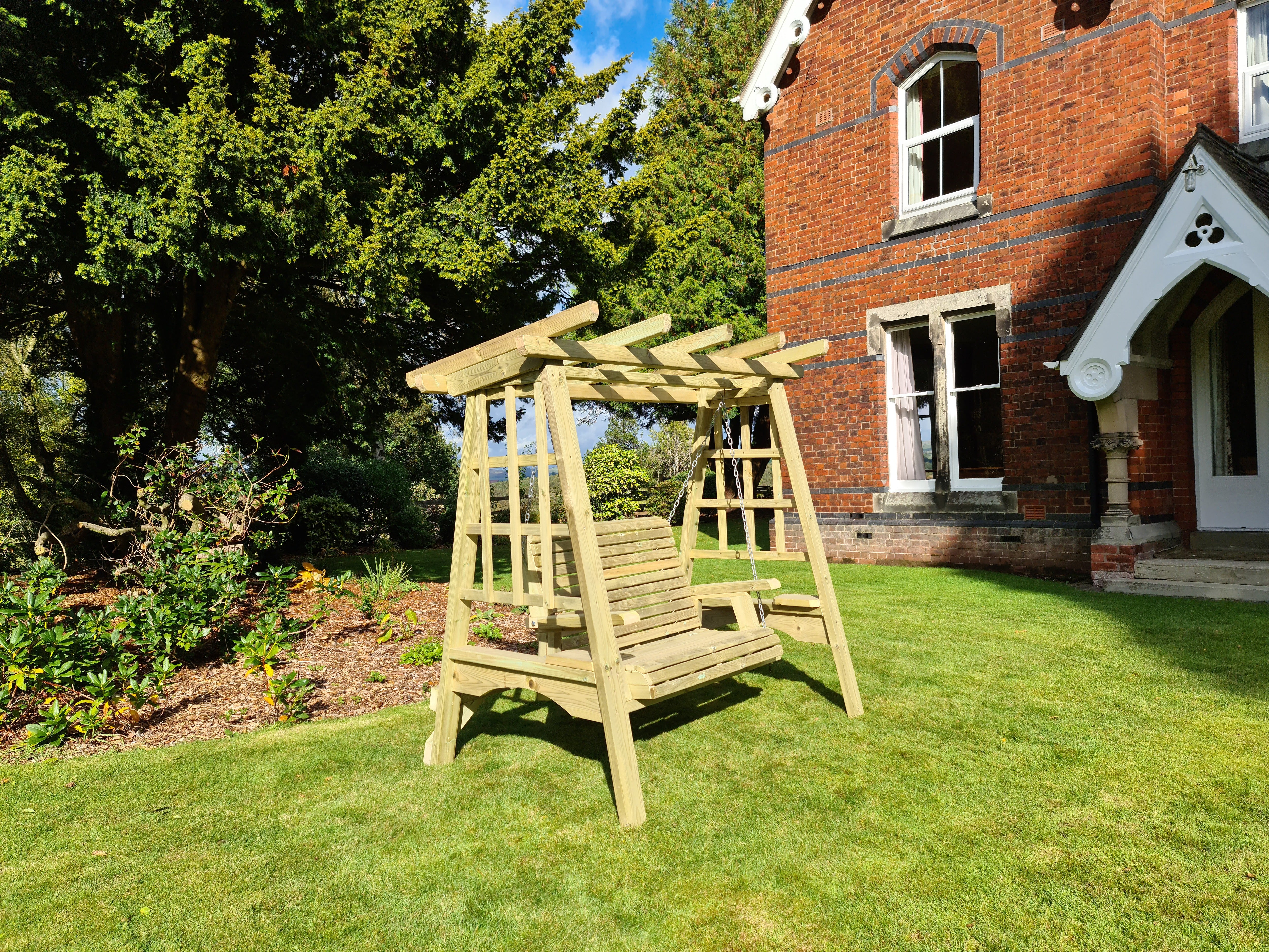 Pergola 2 Seater Chunky Wooden Garden Swing Seat - Churnet Valley