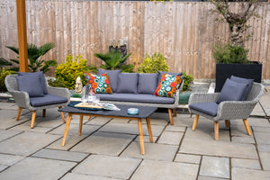 Midori Wooden Garden Lounge Set with Sofa, 2 Chairs & Coffee Table