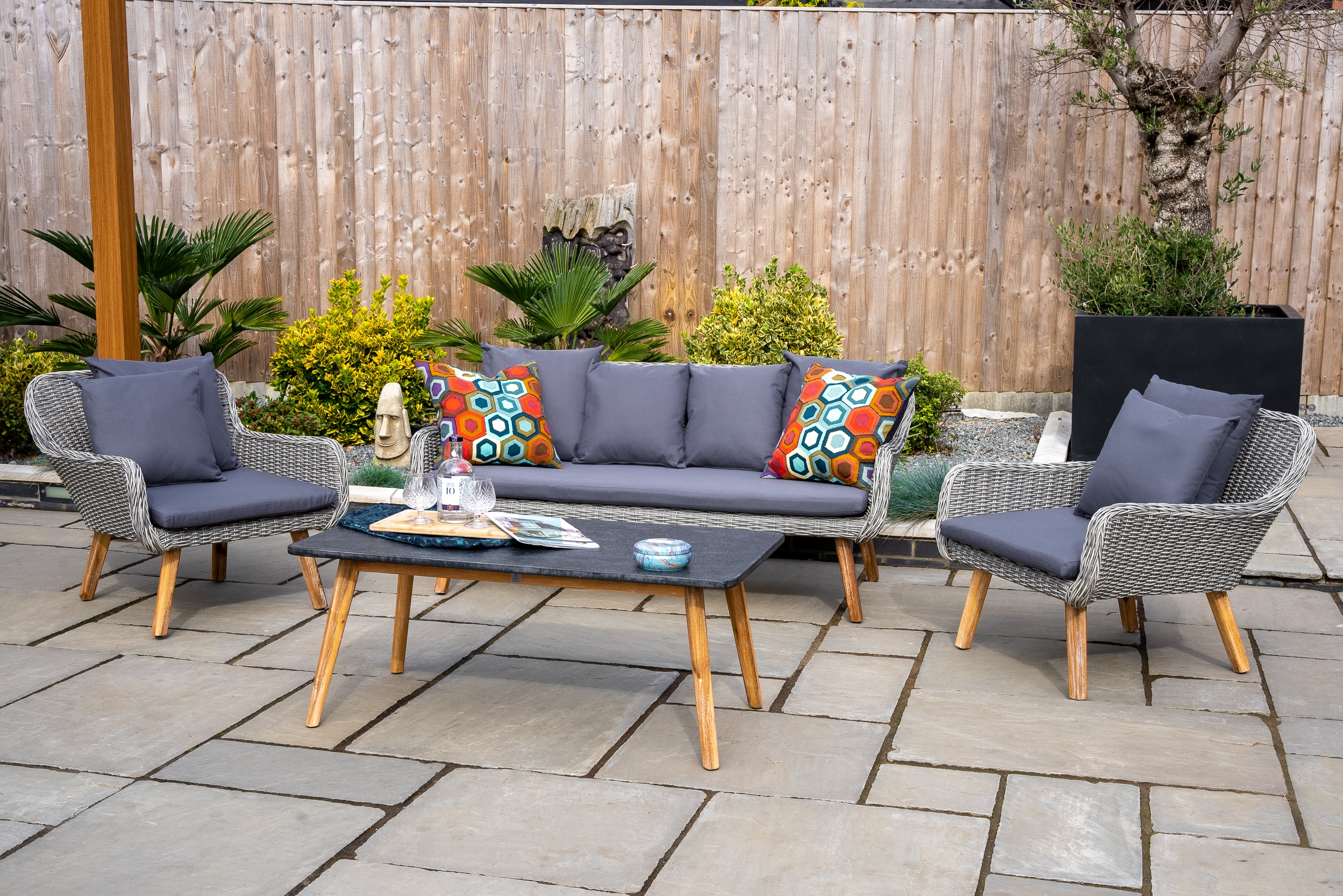 Midori Wooden Garden Lounge Set with Sofa, 2 Chairs & Coffee Table