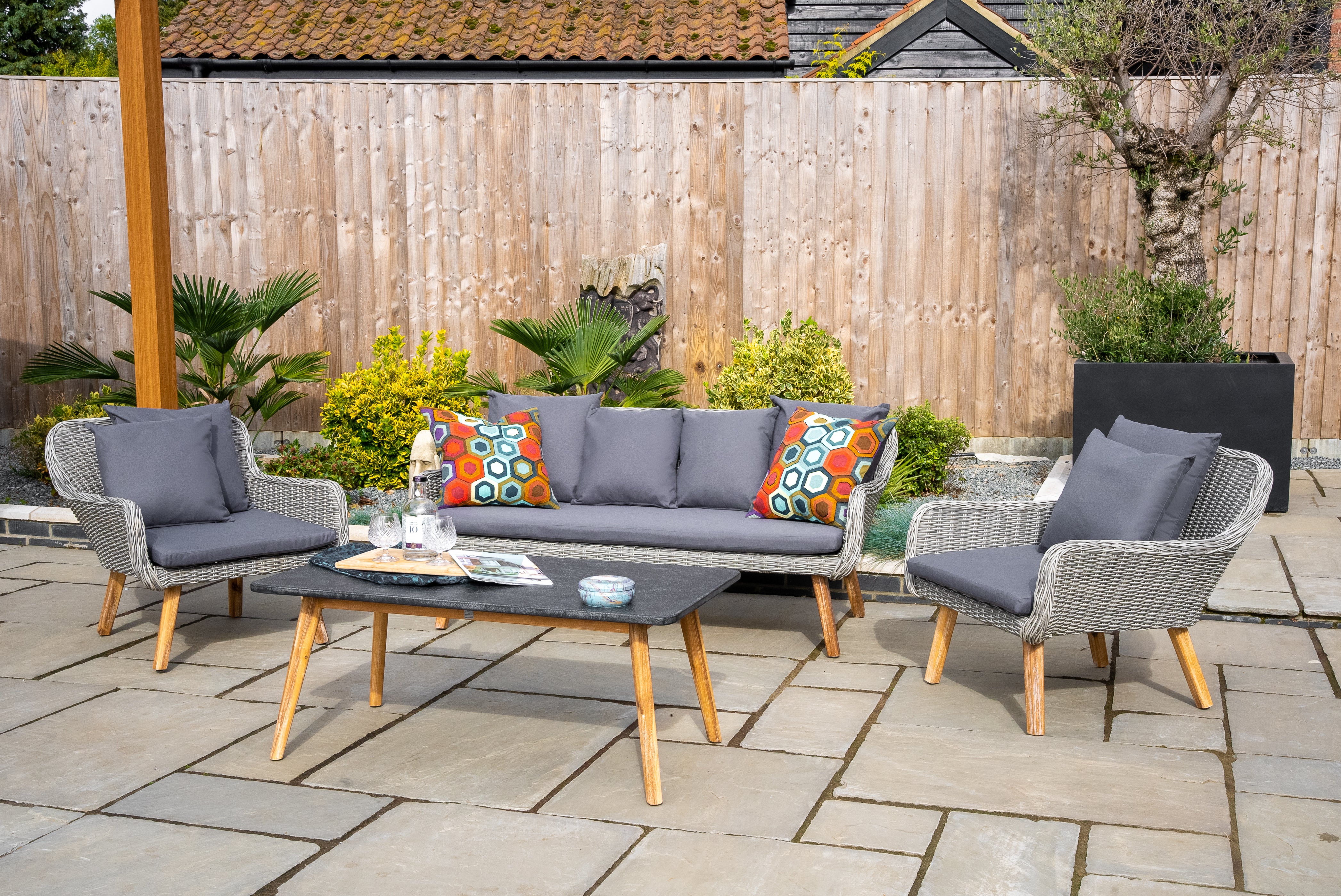 Midori Wooden Garden Lounge Set with Sofa, 2 Chairs & Coffee Table