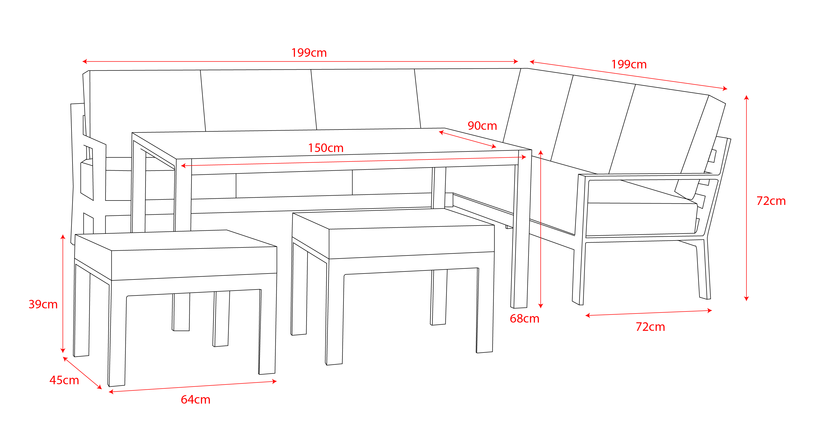 Titchwell Corner Garden Lounge Set with Standard Table and Stools (Seats 8)