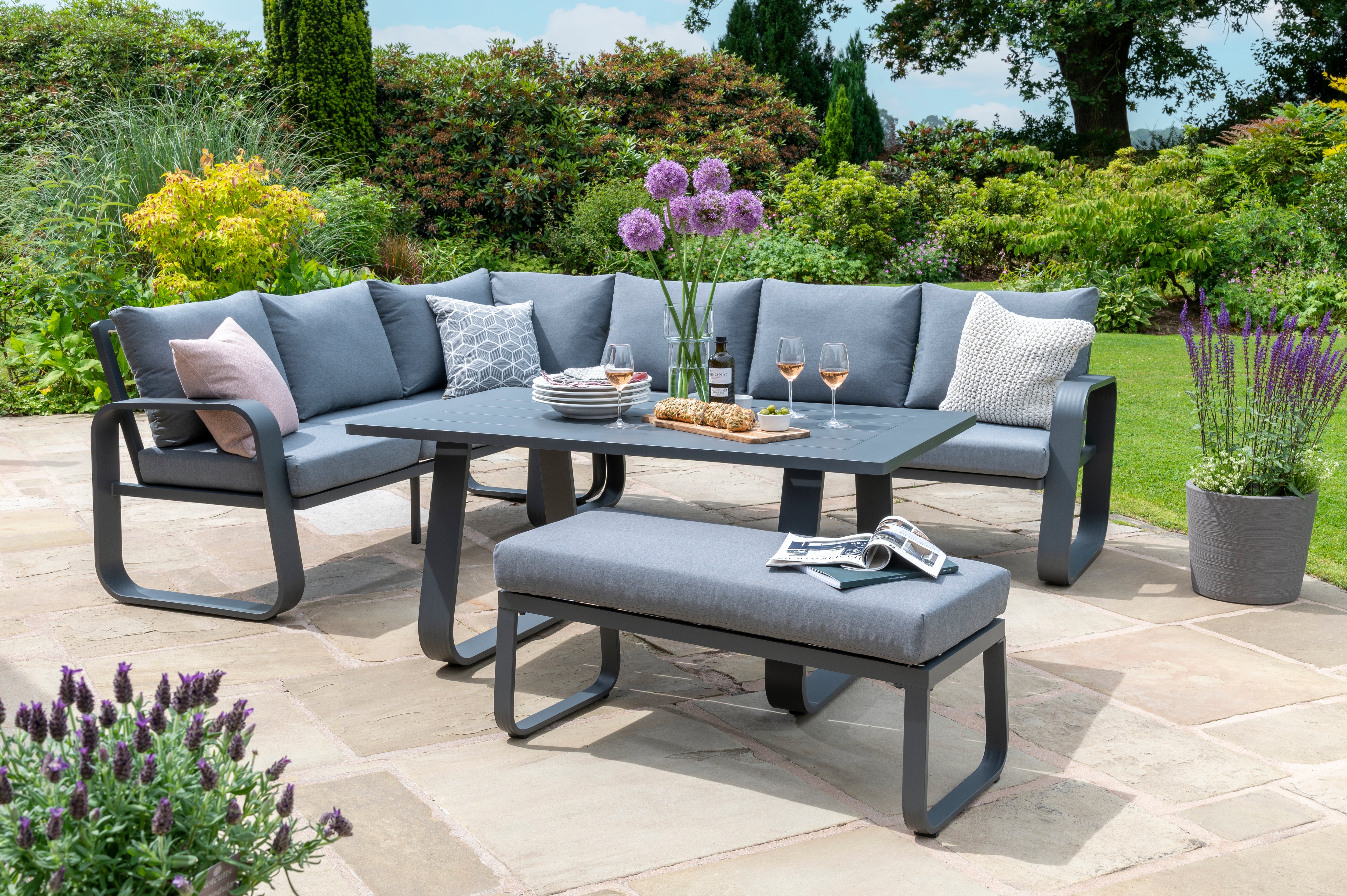 Babingley Corner Garden Lounge Set with High Dining Table & Comfy Bench (Seats 6)