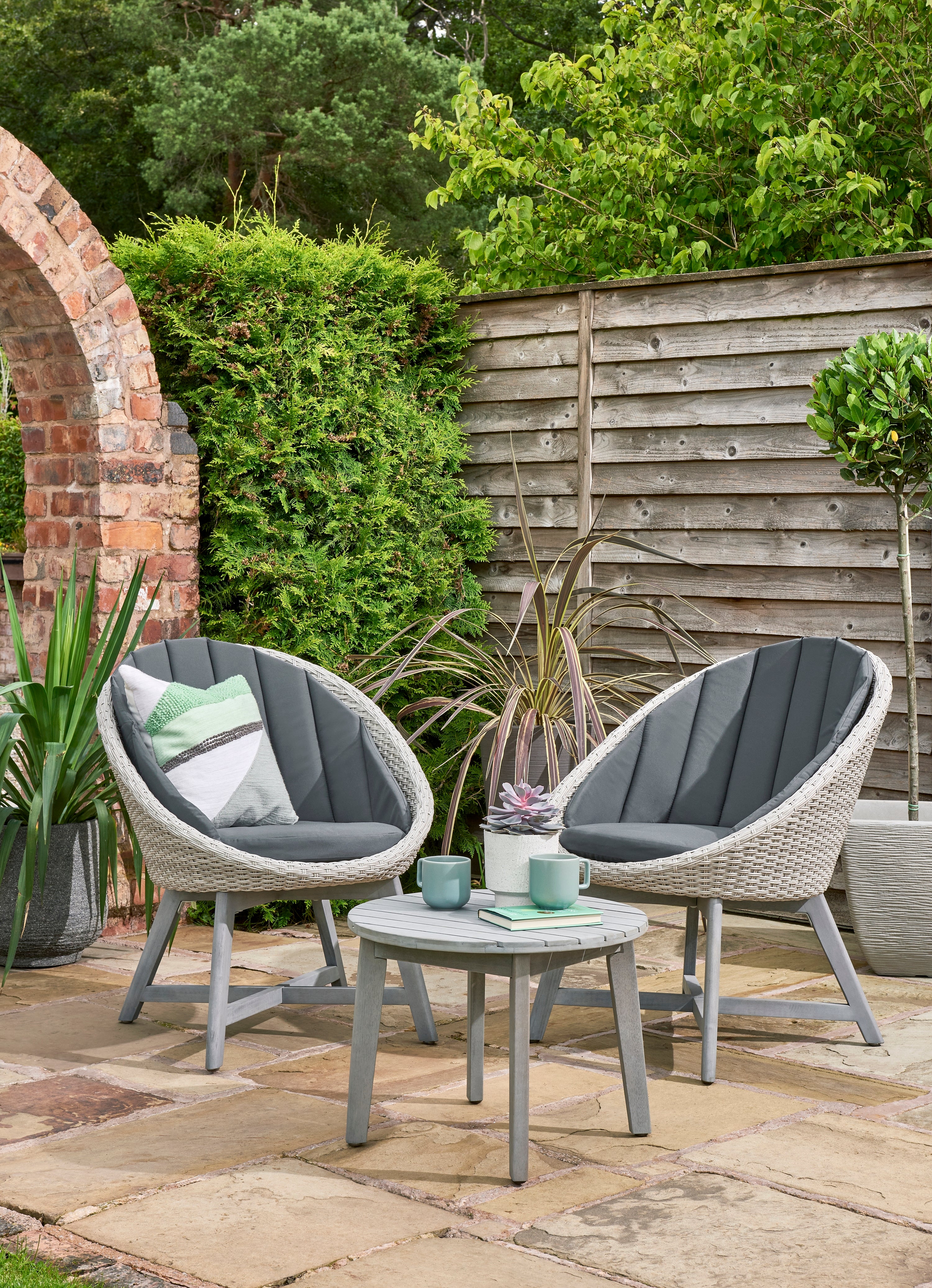 Chedworth Curved Wooden Frame & Weave Style Garden Bistro Set