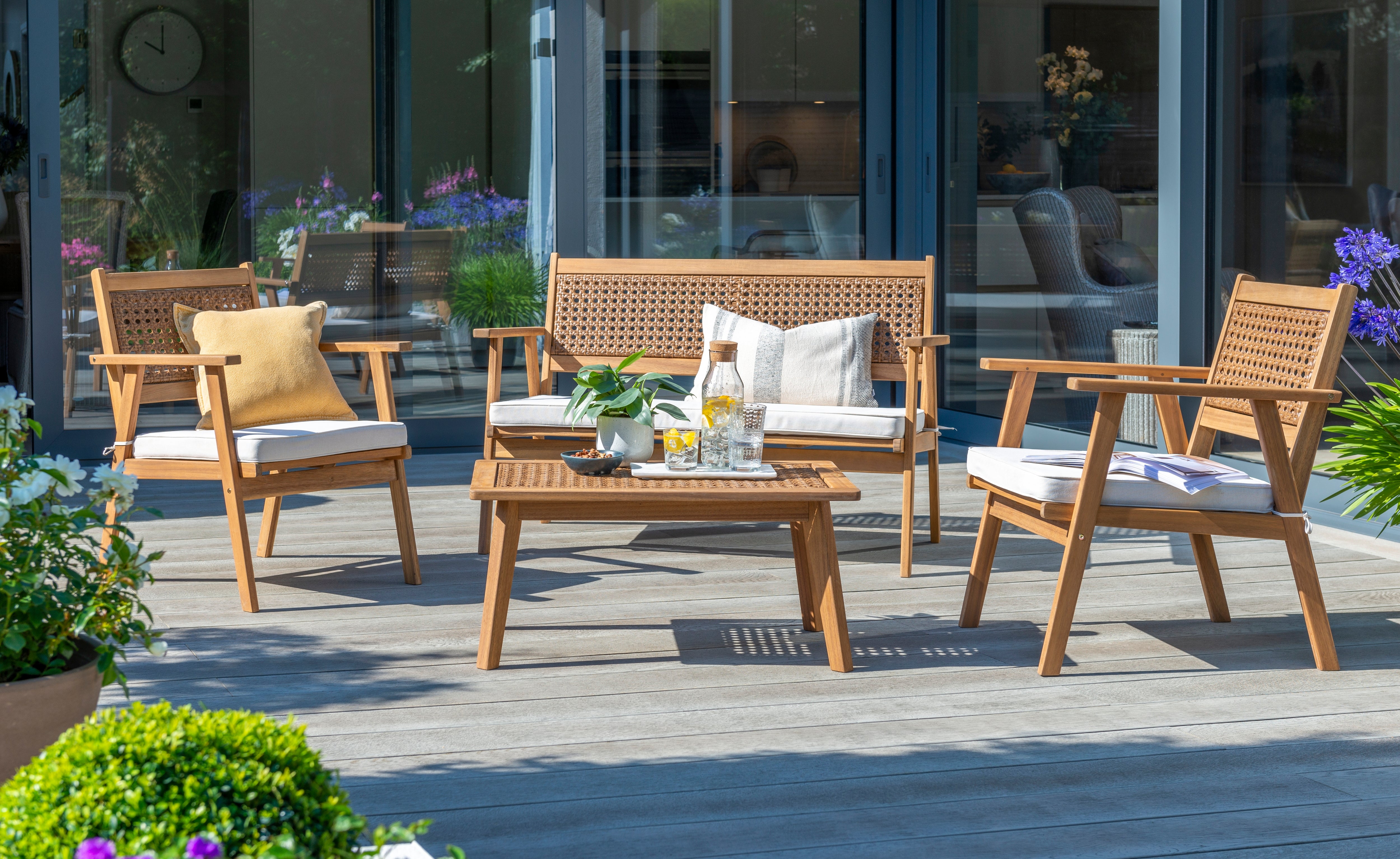 Brent Wooden Garden Lounge Set with Cushions - Natural