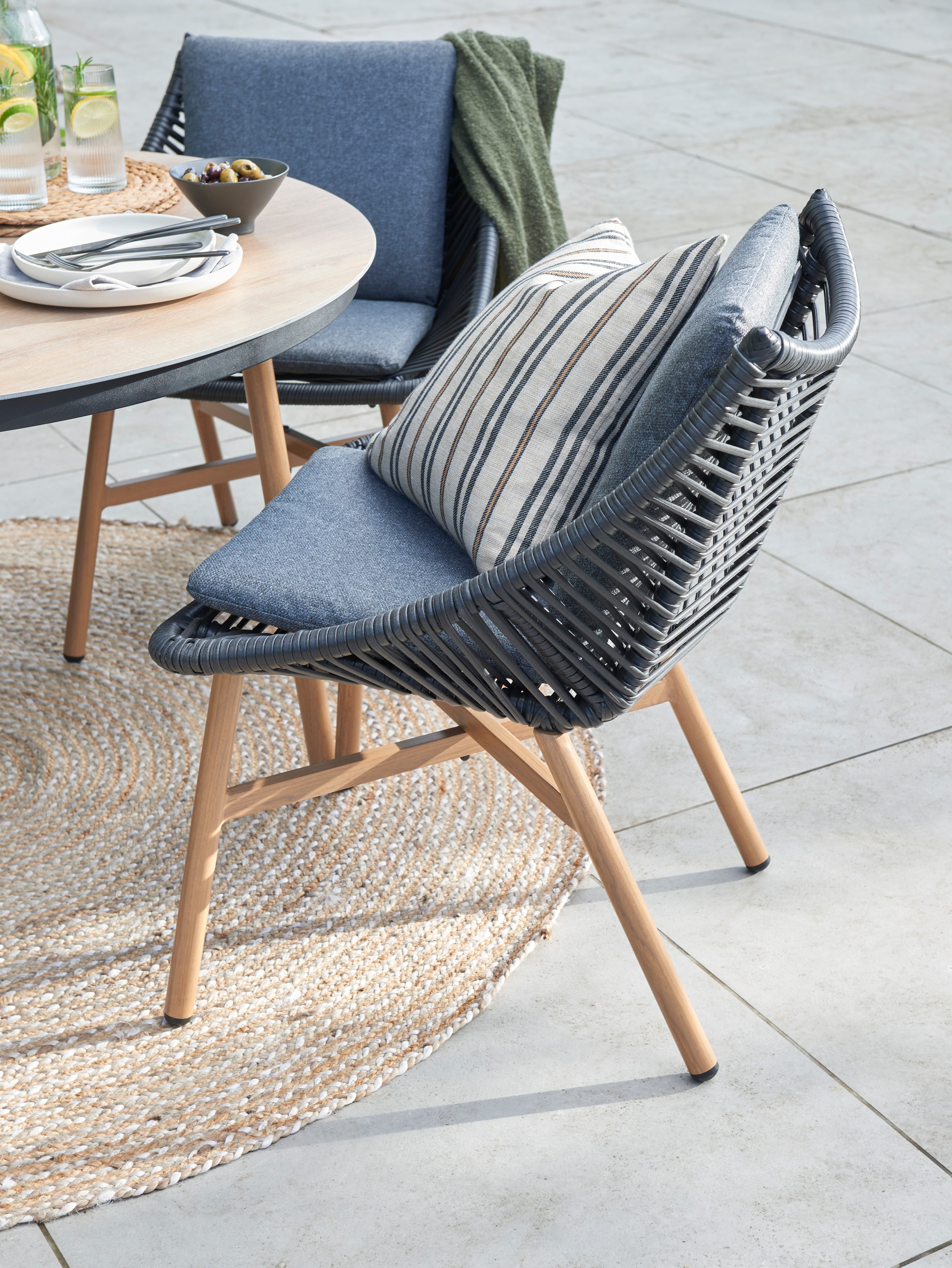 Keswick 4 Seater Garden Dining Set - Wood Look Aluminium Frame with Black Wicker