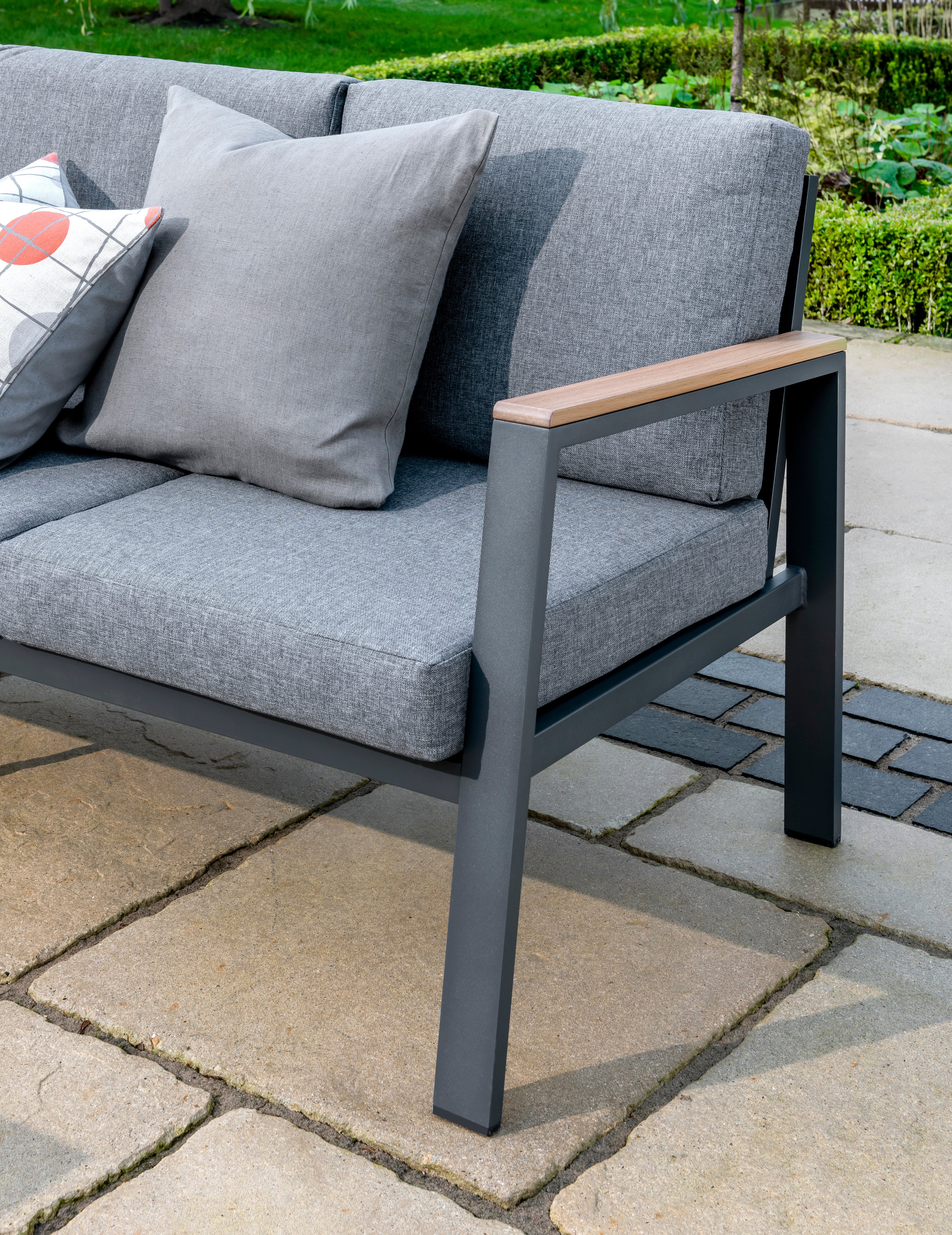 Easton Garden Lounge Set Anthracite Aluminium Frame with Poly Wood Table Top and Sides - Grey Cushions