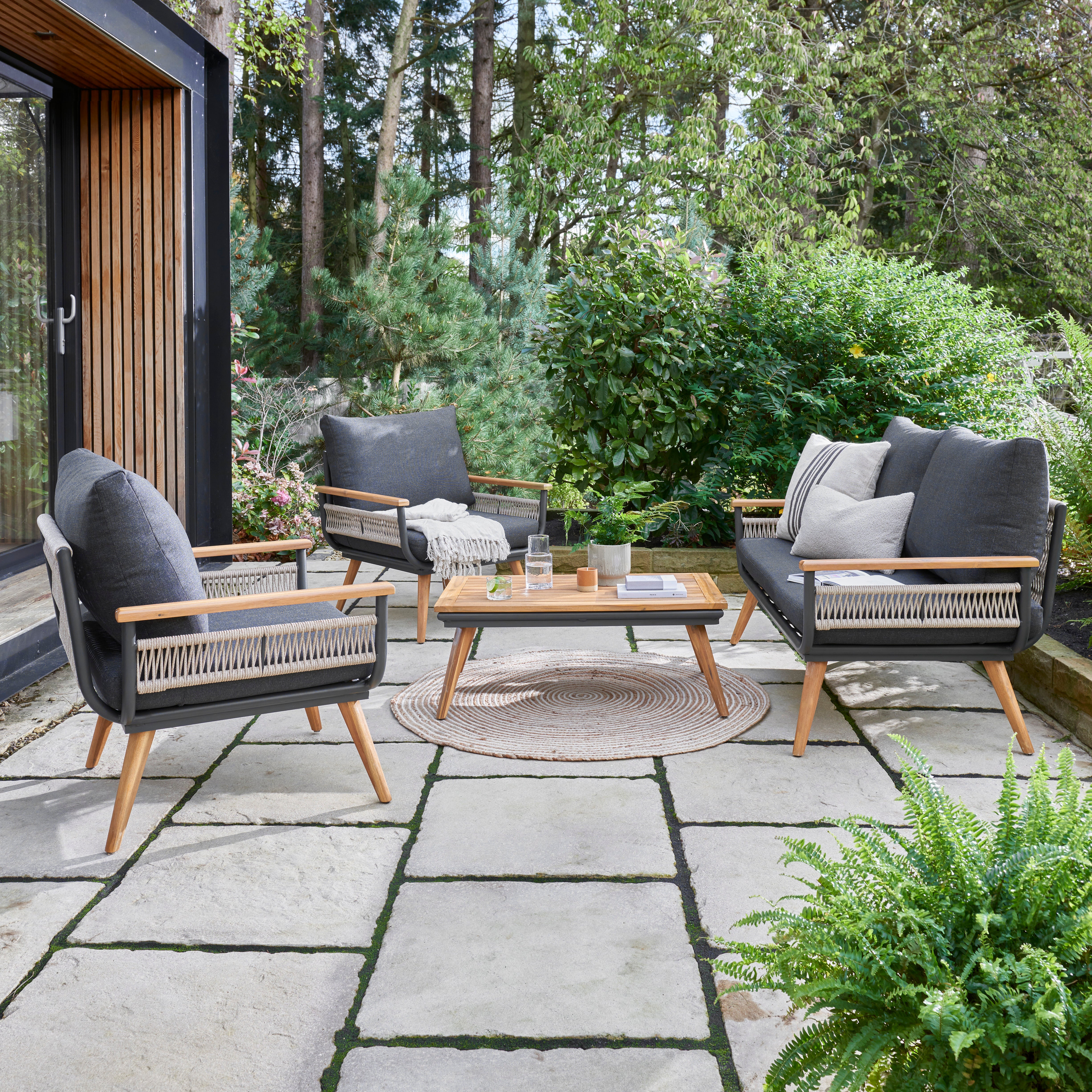 Kimora Wooden Garden Lounge Set with Coffee Table & Chairs (Seats 4)