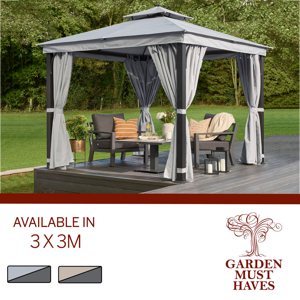 Norfolk Leisure Luxury Gazebo 3x3m with LED - Taupe Curtains