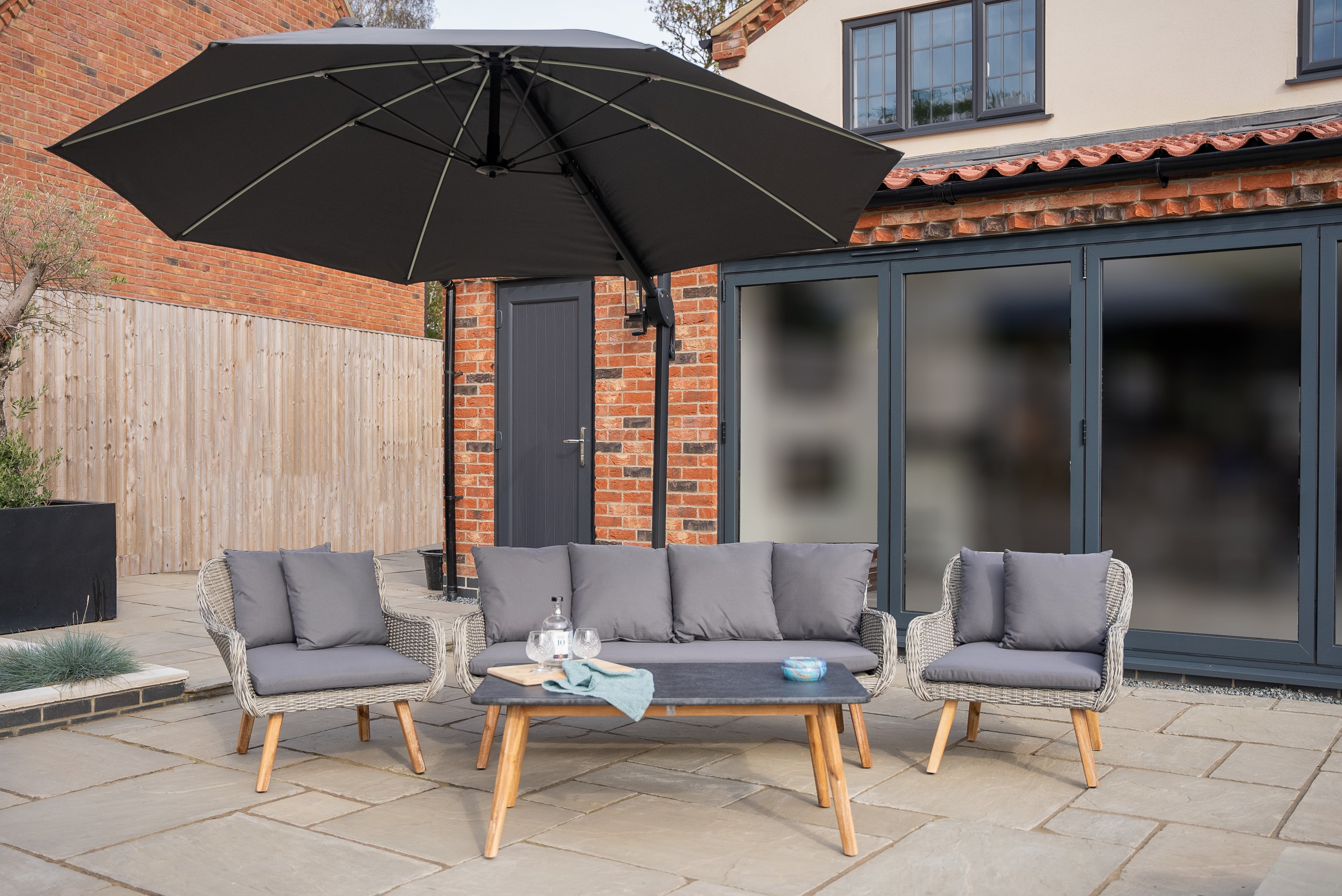 One Box Parasol 3m Round LED Cantilever with Water Filled Base