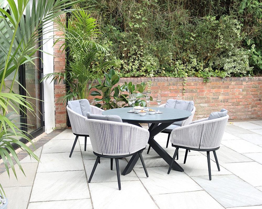 Aspen 4 Seater Aluminium Garden Dining Set with 120cm Round Ceramic Table