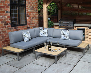 Aspen Teak 5 Seat Mini Garden Corner Lounge Sofa Set with Coffee Table