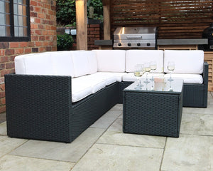 Berlin Black Rattan Corner Garden Lounge Set - 3 Seater & 2 Seater Sofa & Armless Chair