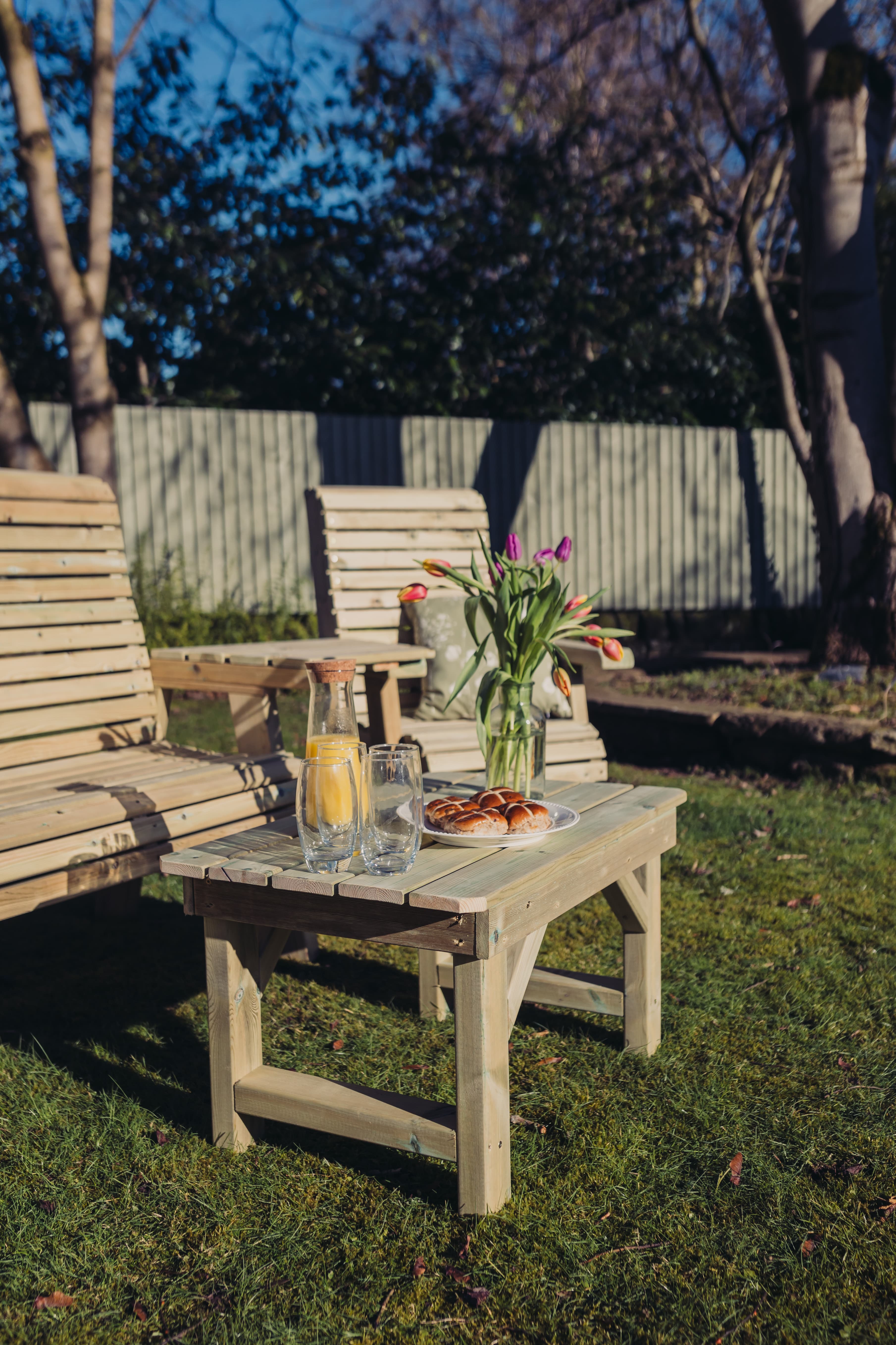 Ergo Chunky Wooden Multi Love Seat Set - 2 Chairs, 1 Bench & Coffee Table
