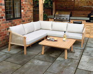 Roma Wooden Garden Corner Lounge Set - L Shaped Corner Sofa with Square Coffee Table