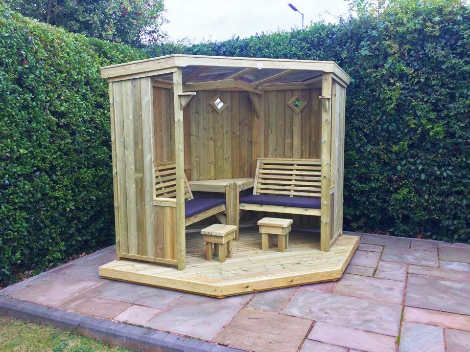 Four Seasons Chunky Wooden Corner Garden Room & Corner Arbour - with Decking