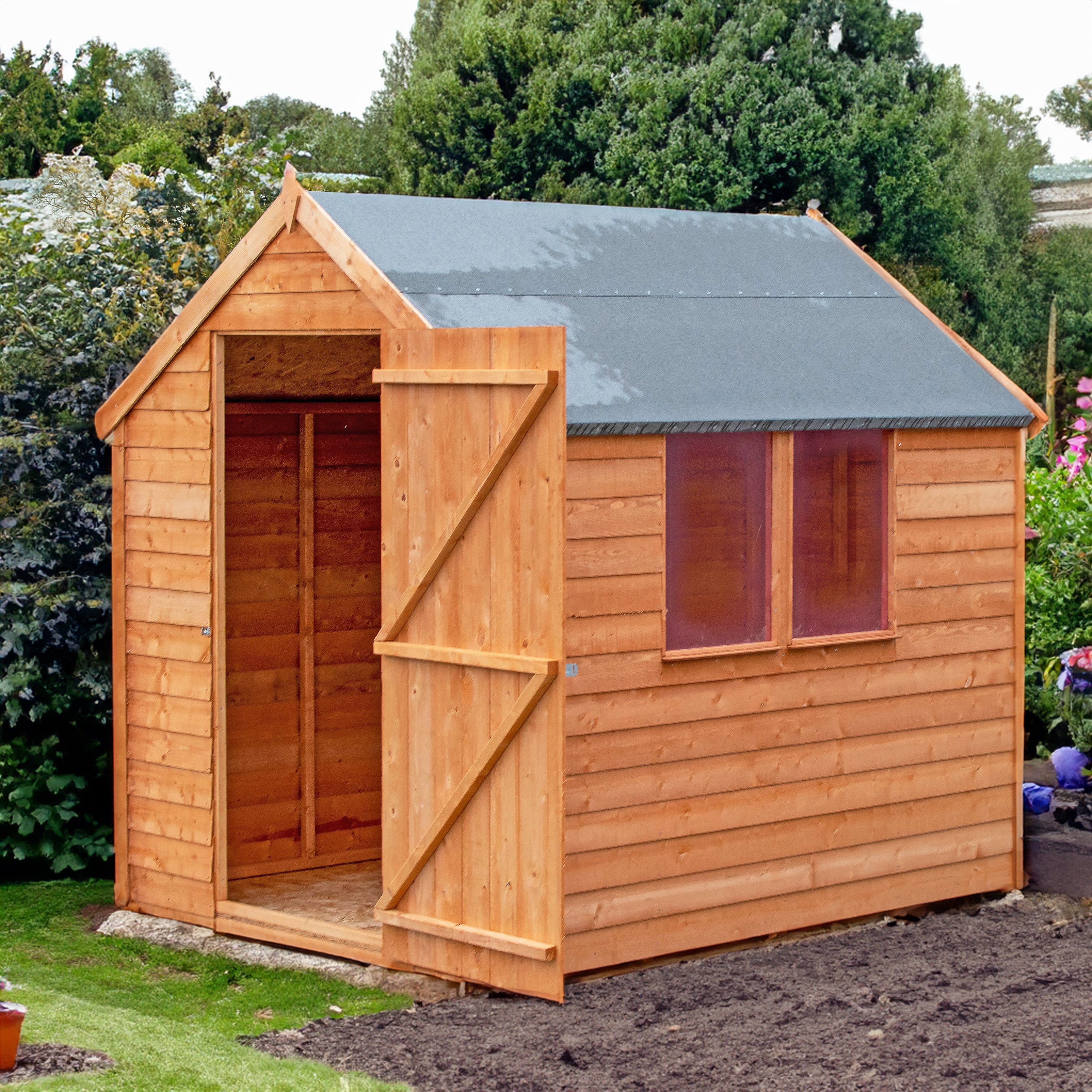 Shire 7x5 Overlap Single Door Value Garden Shed with Double Window