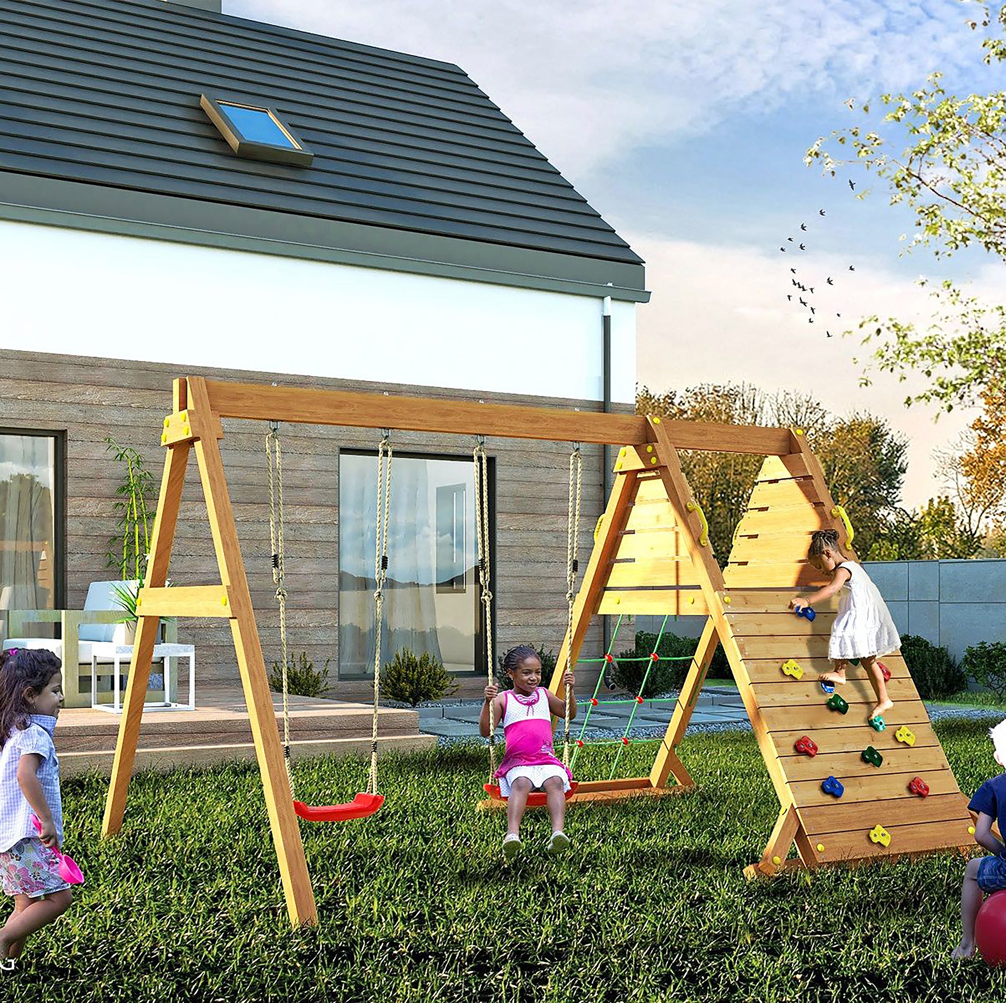 Shire Spider King Kids Climbing Wall with Double Swing