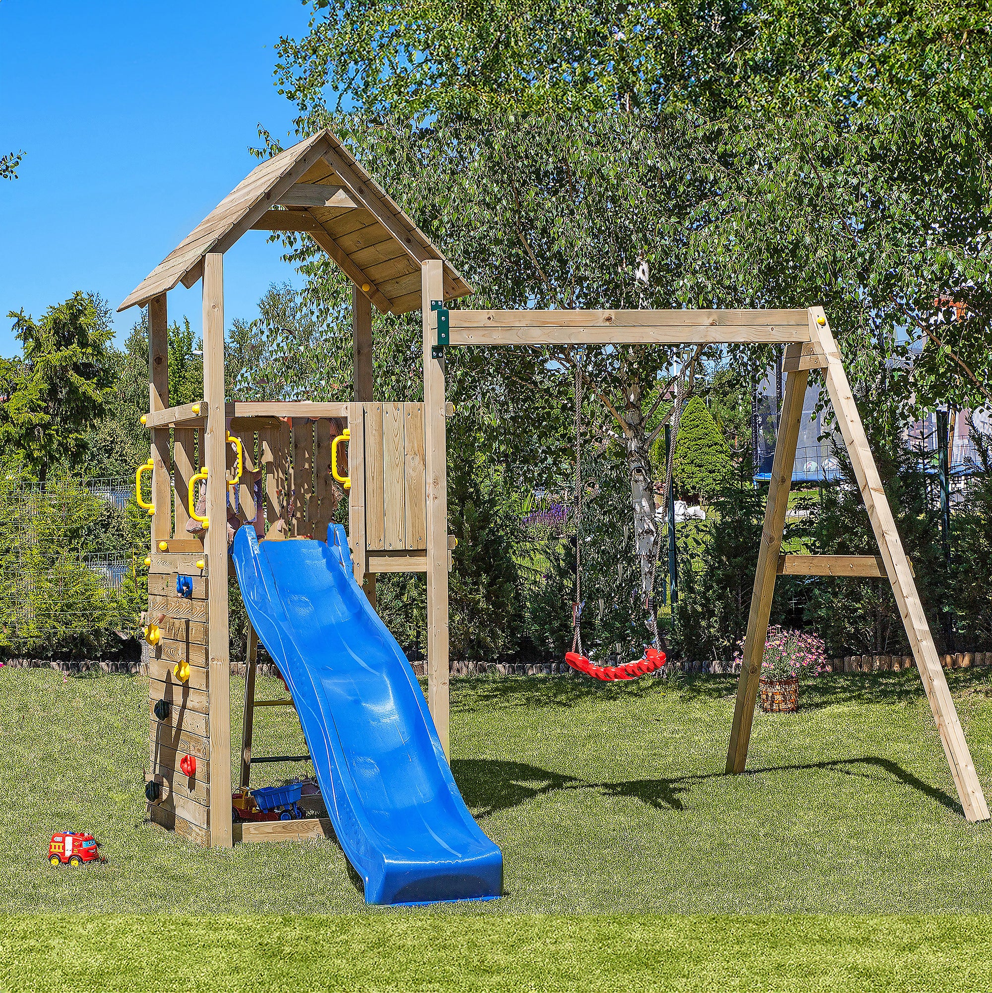 Shire Adventure Peaks Wooden Fortress Garden Play Tower with Slide & Swing