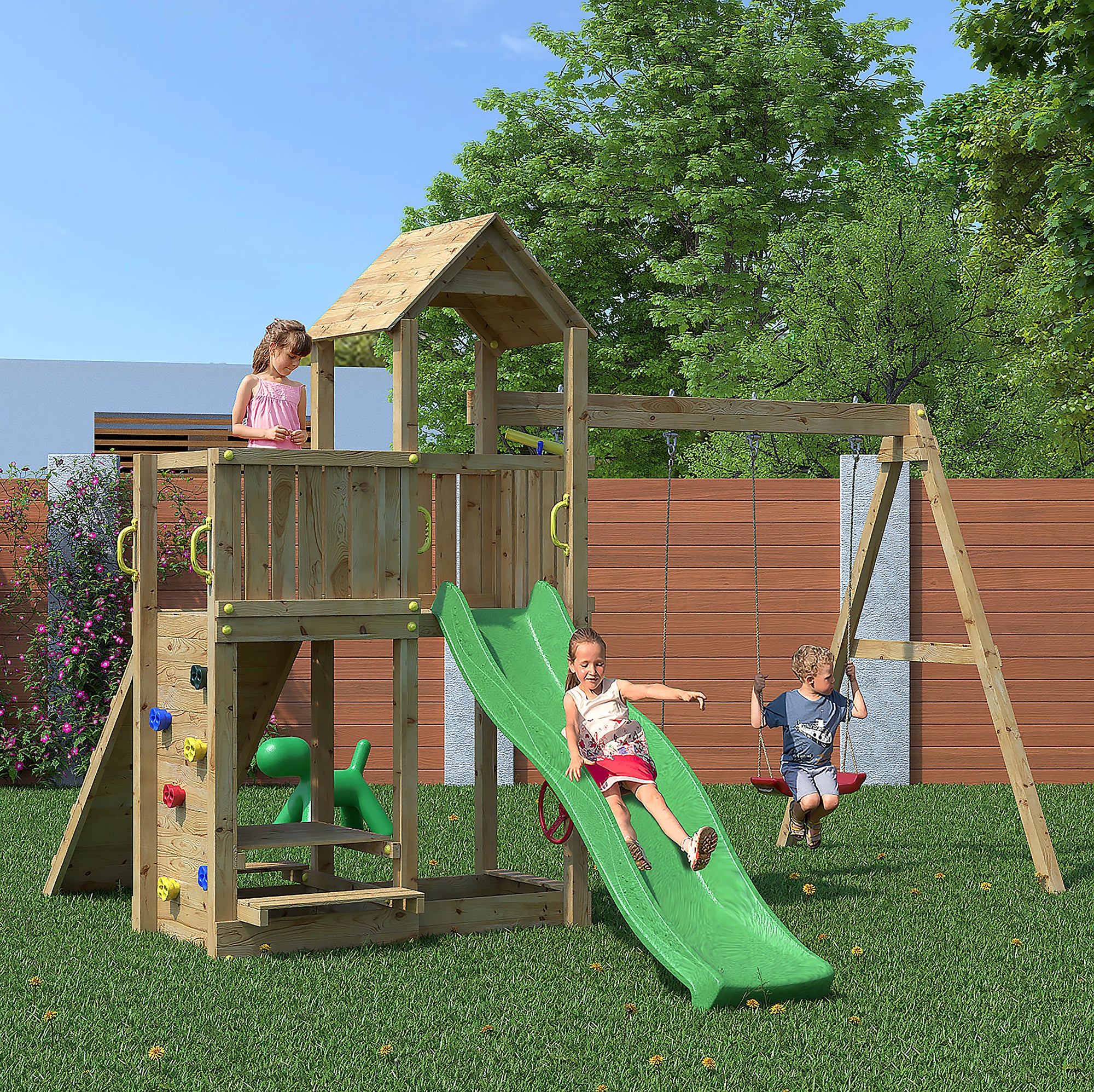 Shire Summit Seeker Scramble Climbing Wall with Double Swing & Slide