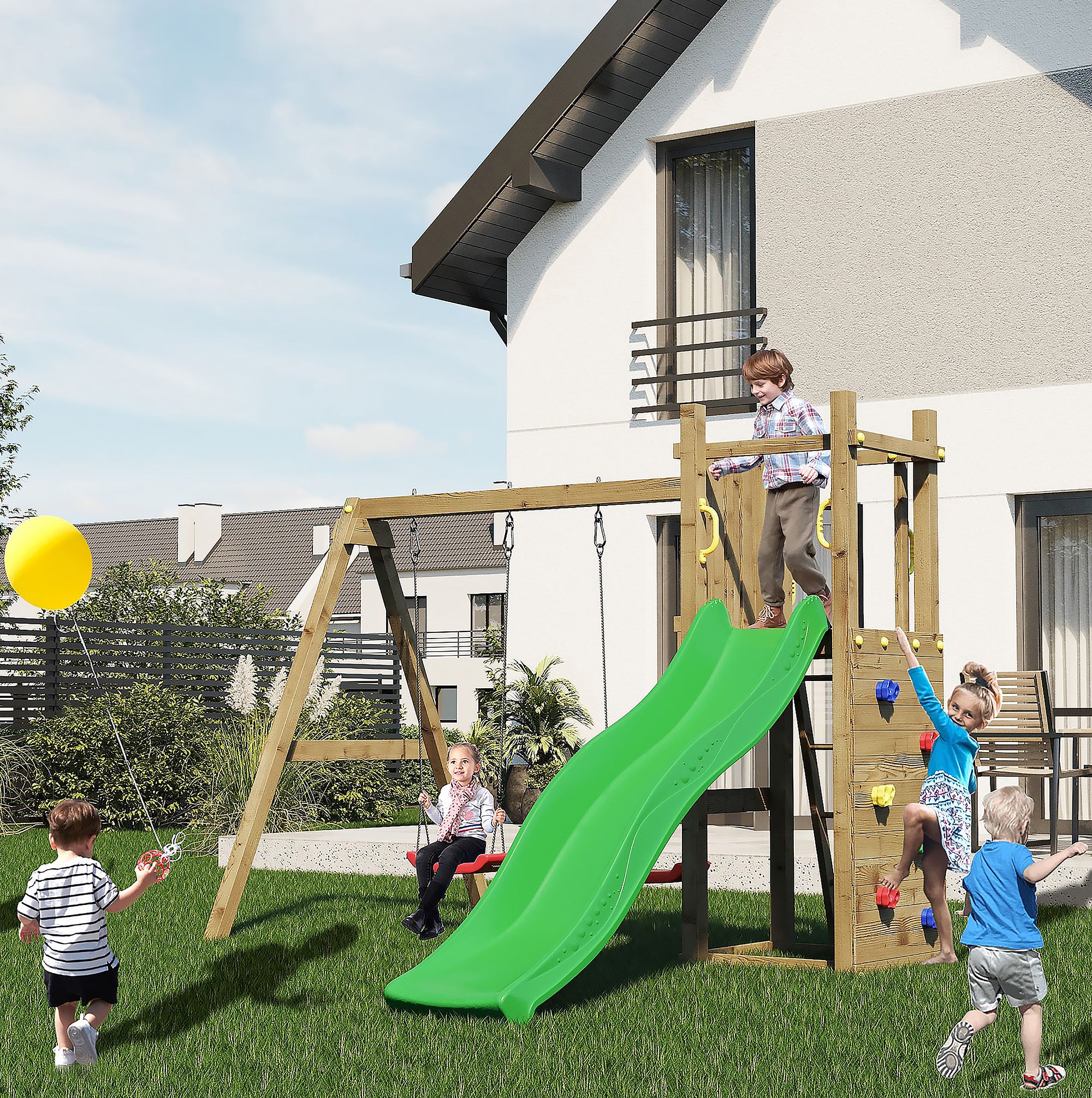 Shire Rumble Ridge Rock Climbing Wall with Double Swing & Slide