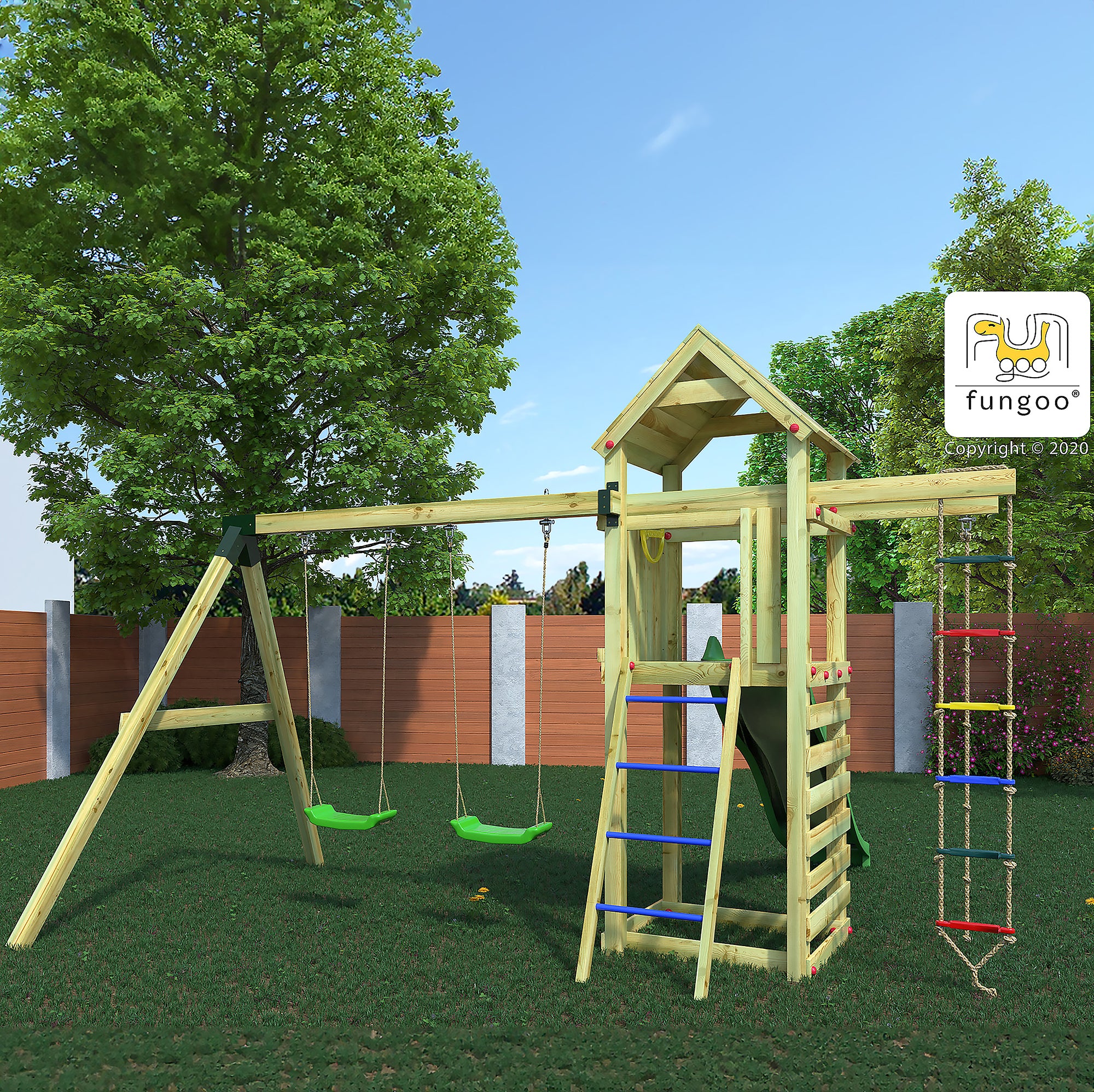 Shire Gaia Treehouse Playfort with Double Swings & Slide