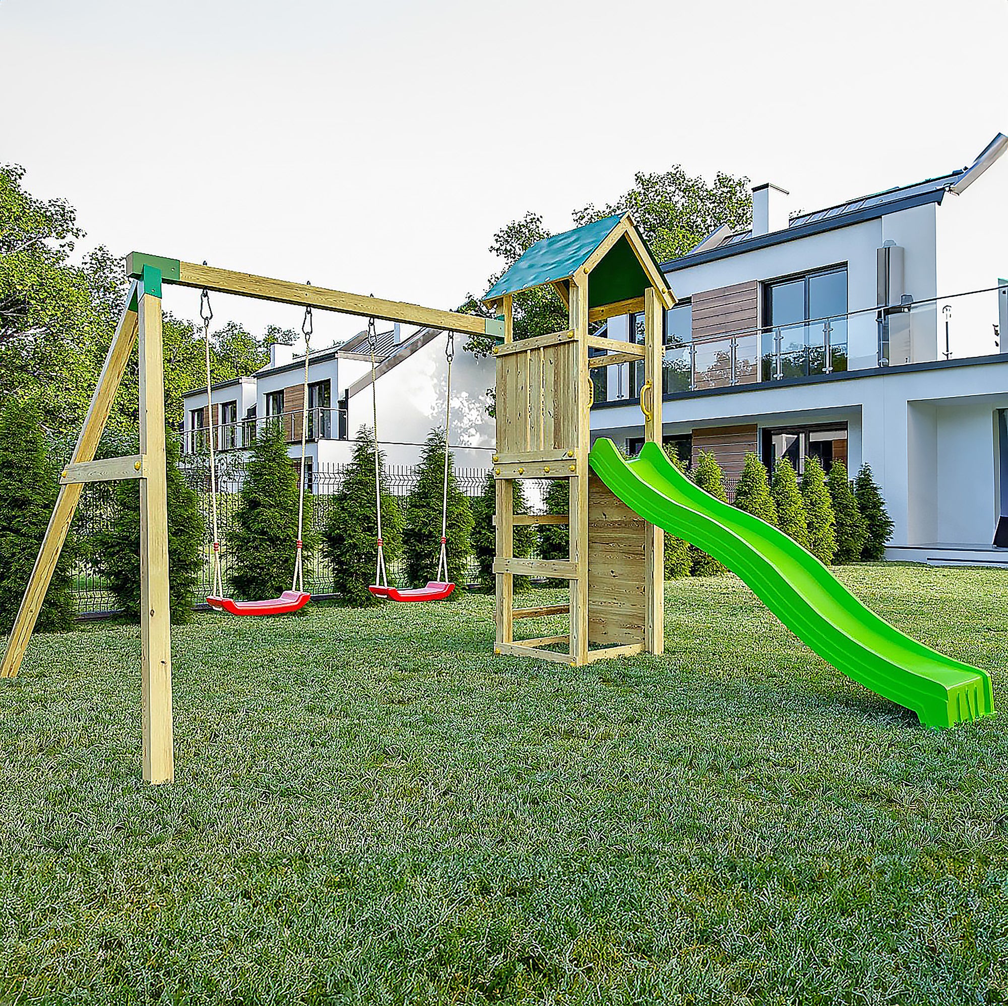 Shire Charly Playfort Climbing Wall with Double Swings & Slide