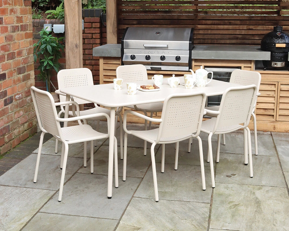 Porto 6 Seater Metal Garden Dining Set with 160x90cm Table & Stacking Chairs - Champagne