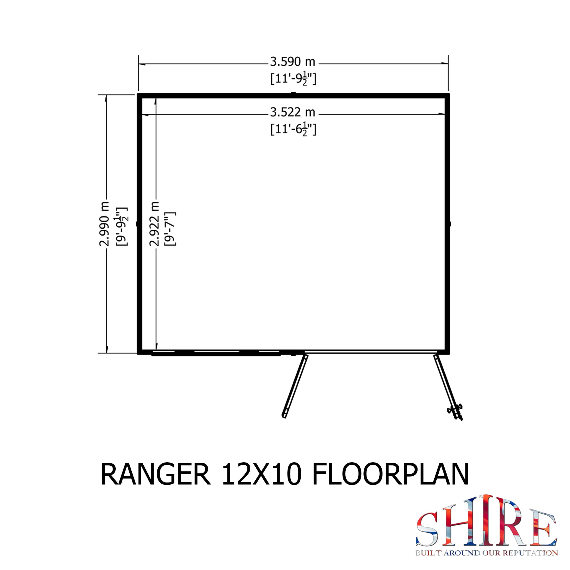 Shire 12x10 Ranger Pent Flatpack Garden Shed with Double Doors