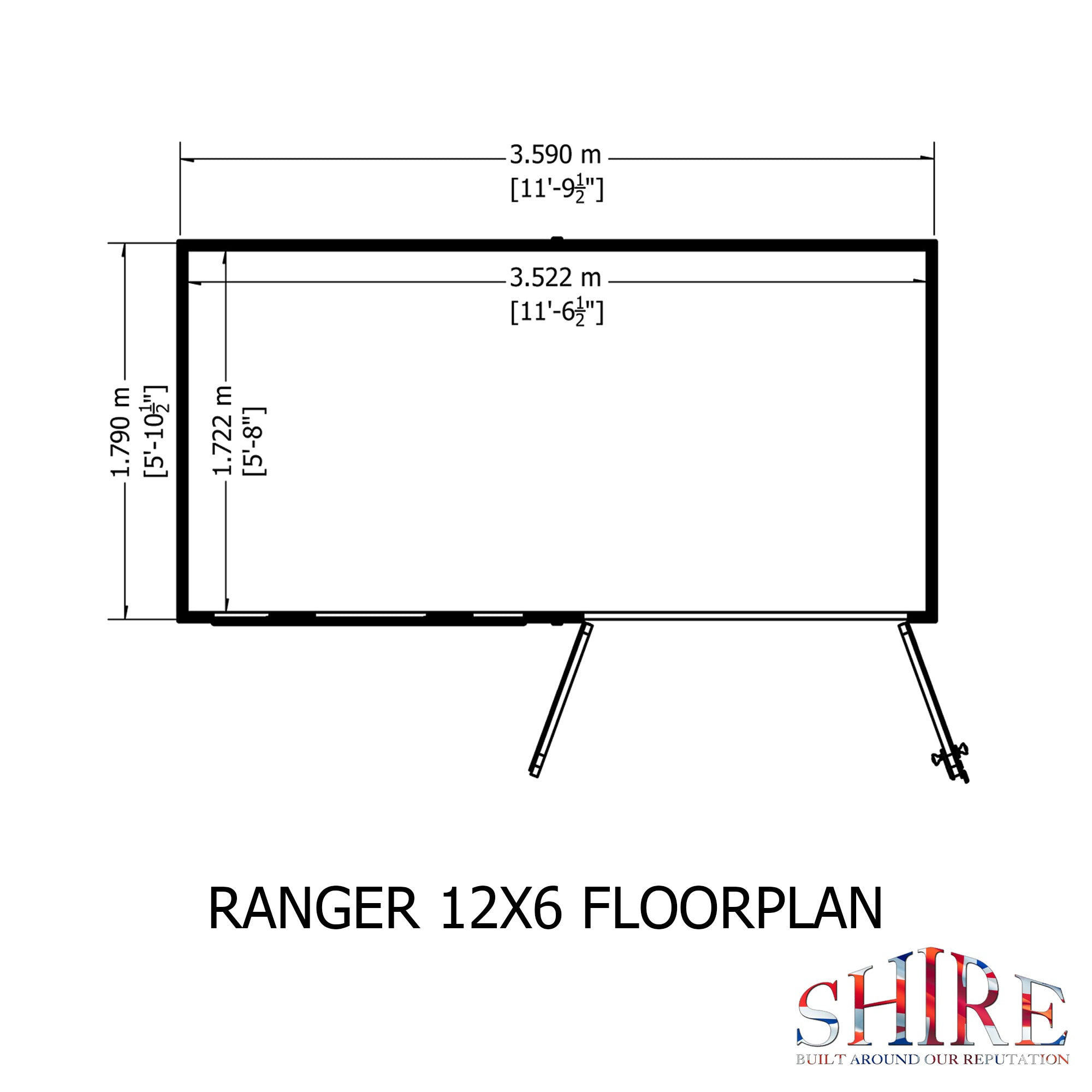 Shire 12x6 Ranger Pent Flatpack Garden Shed with Double Doors