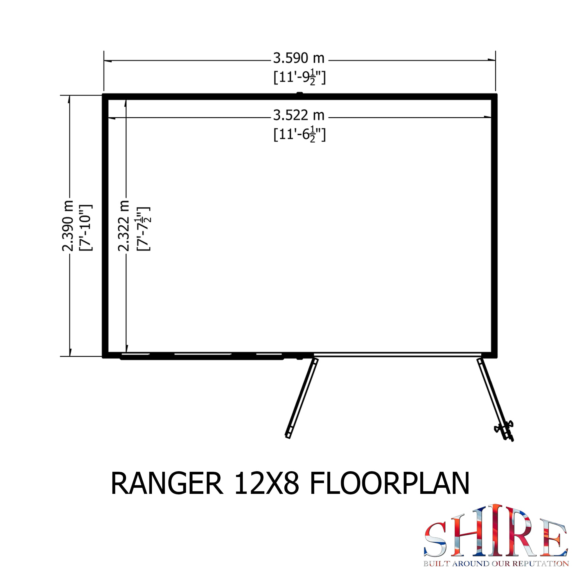 Shire 12x8 Ranger Pent Flatpack Garden Shed with Double Doors