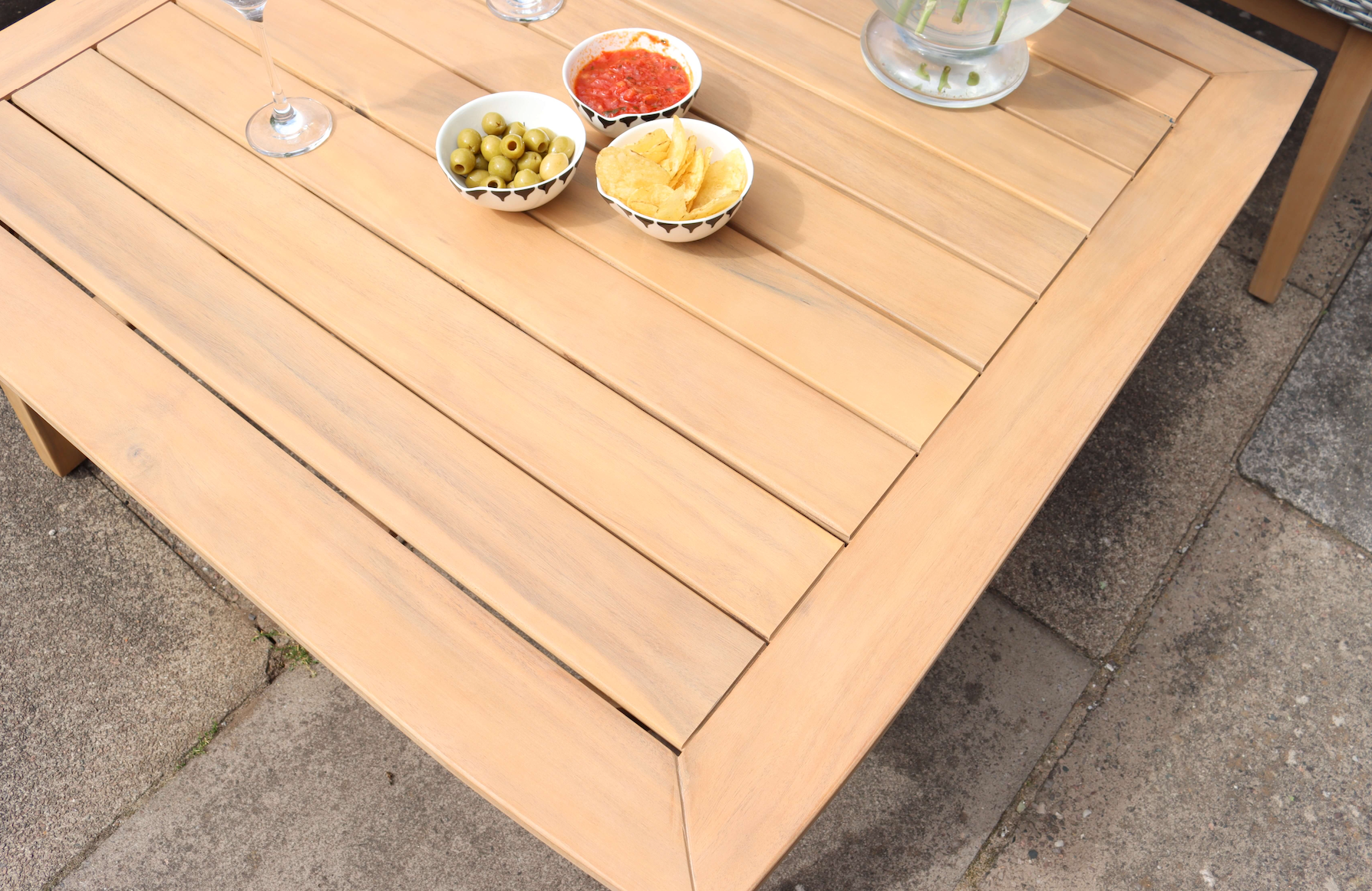 Sol Wooden & Rattan Weave Garden Corner Lounge Set with Wooden Table