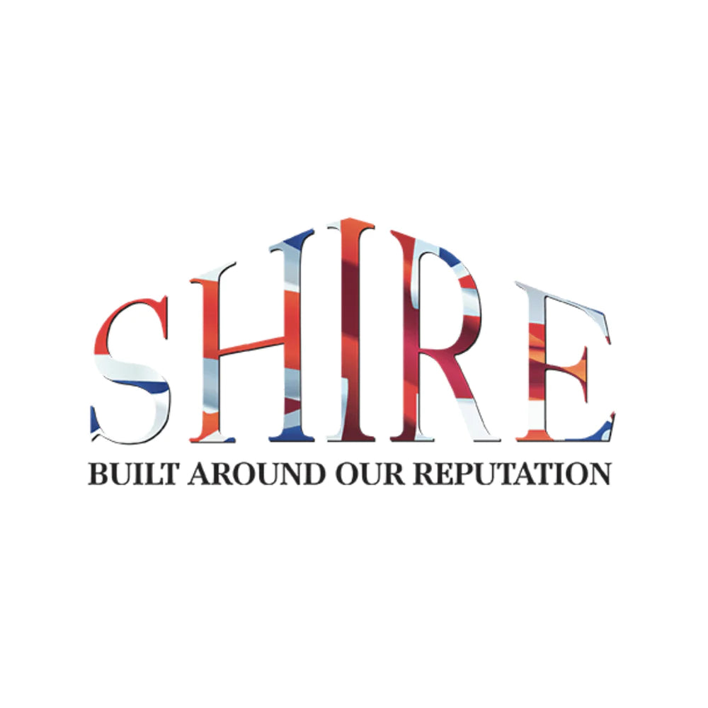 Shire logo with Union flag and writing that reads Built Around Our Reputation