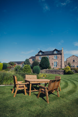 Valley 6 Seater Chunky Wooden Garden Dining Set with 2 Benches & 2 Chairs