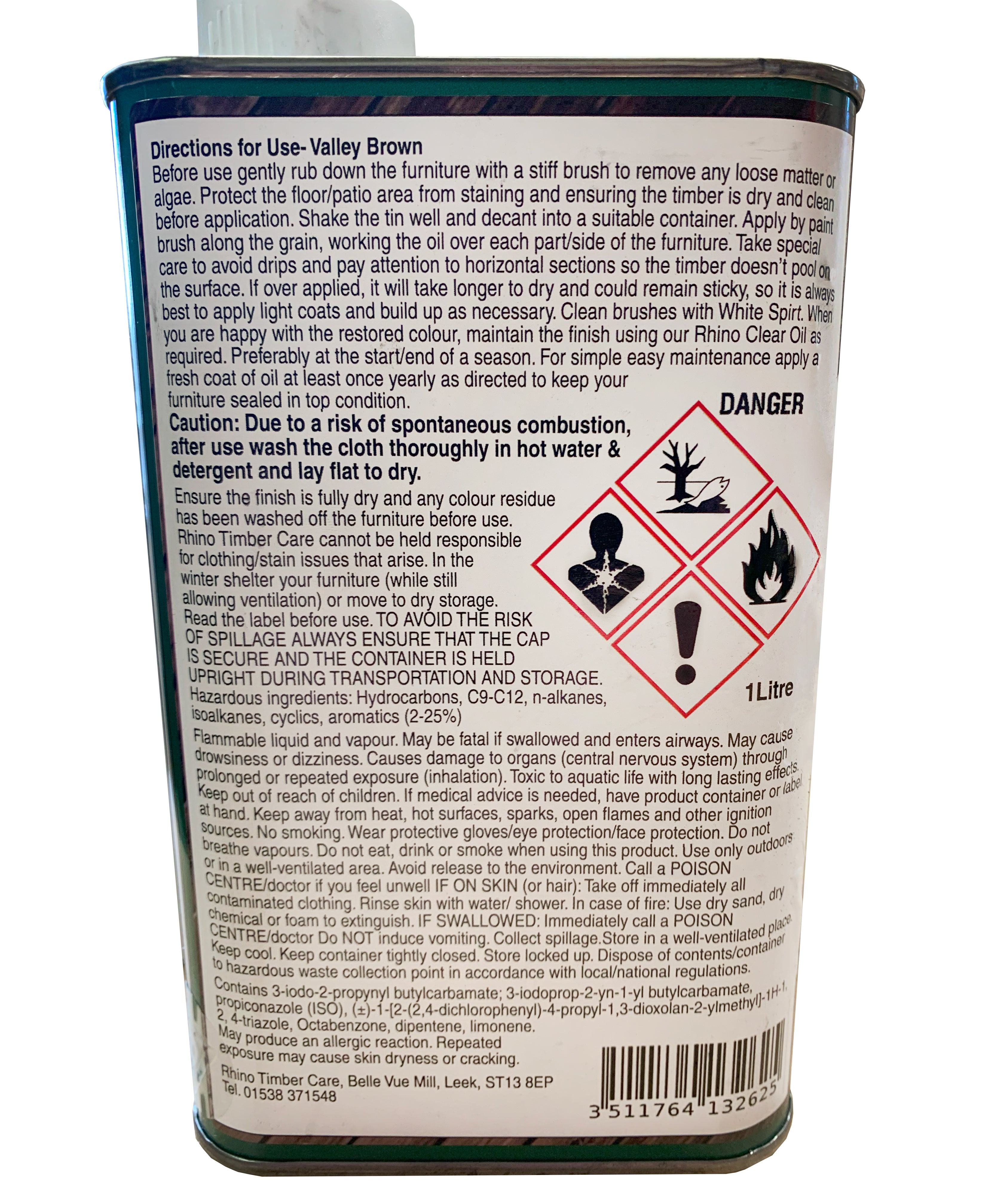 Rhino Valley Brown Garden Furniture Oil - 1 Litre Tin