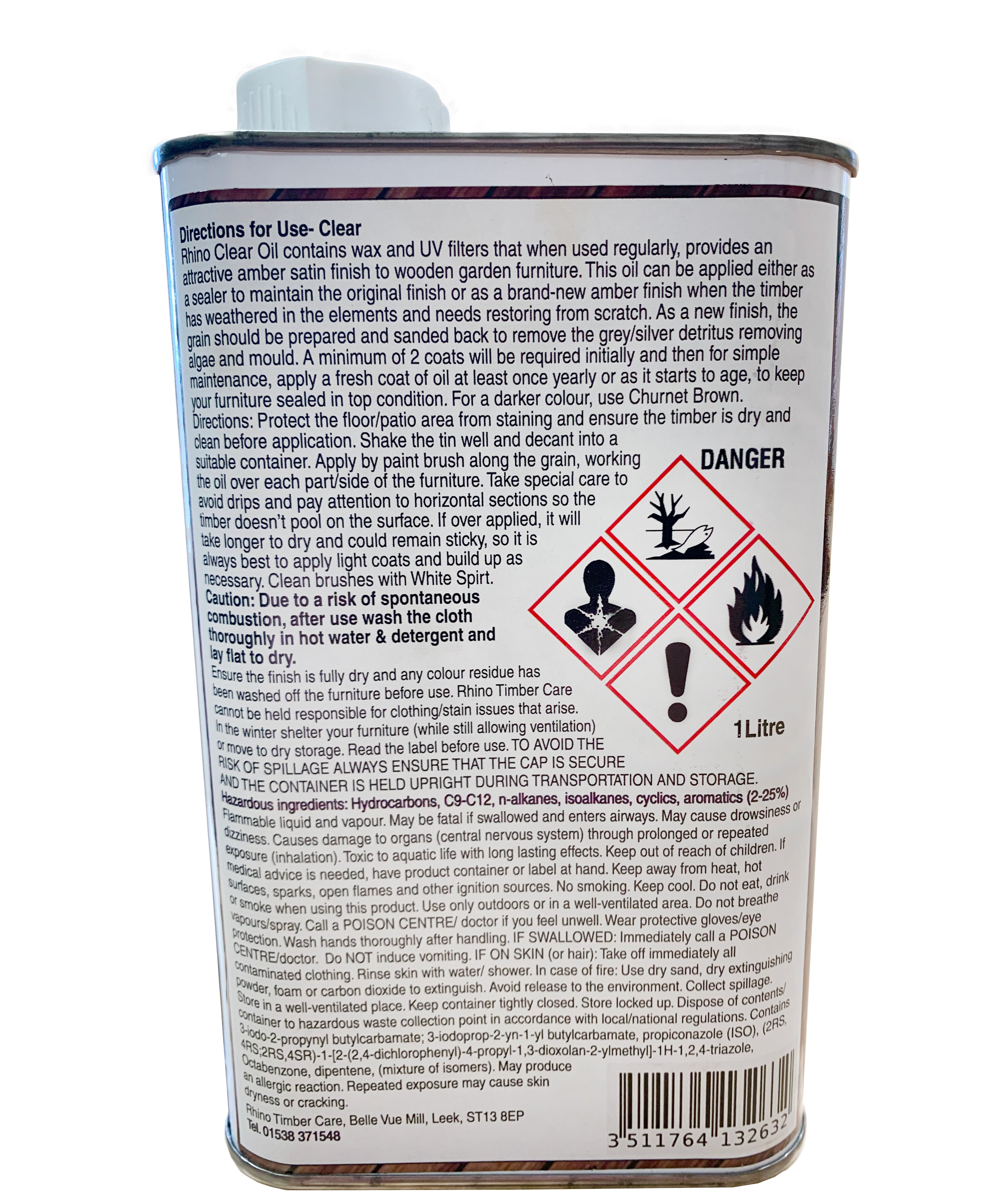 Rhino Clear Wooden Garden Furniture Oil - 1 Ltr Tin