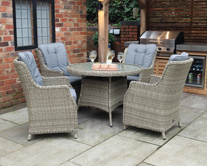 Wentworth Rattan Highback Comfort Round Garden Dining Set with 4 Chairs & Cushions