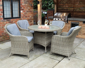 Wentworth Rattan Round Imperial Garden Dining Set with 4 Chairs & Cushions