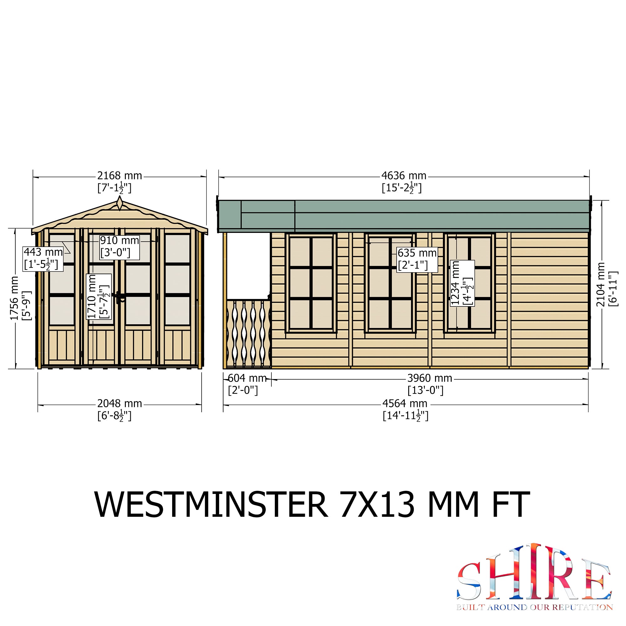 Shire 13x7 Westminster Summerhouse with Double Doors & Veranda