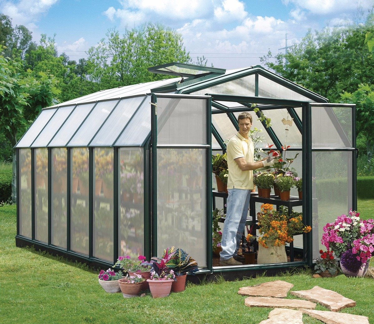 Rion Hobby Gardener Resin Frame 8ft x 12ft Polycarbonate Greenhouse