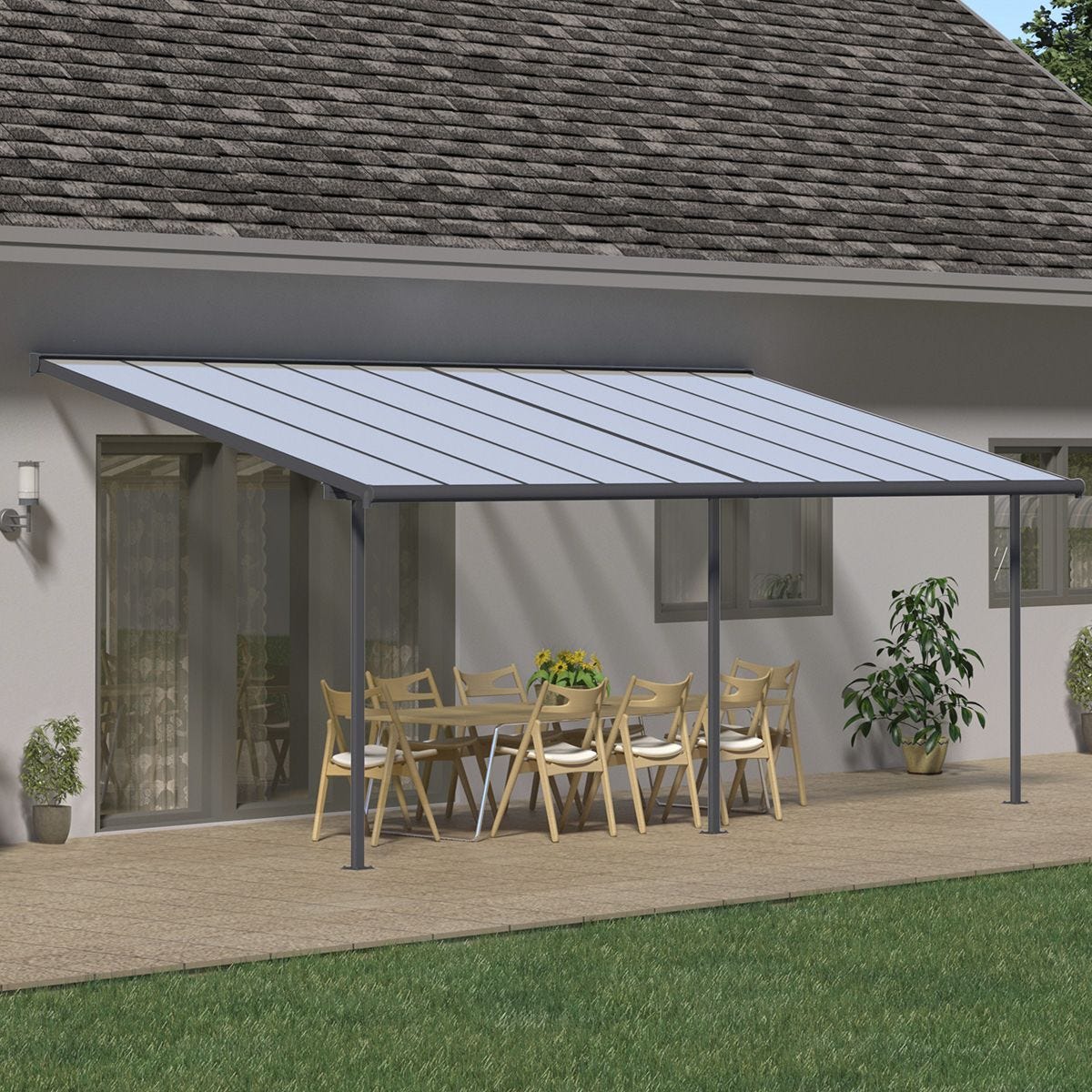 Sierra Aluminium 3m x 6.1m Grey Polycarbonate Patio Cover - Canopia By Palram