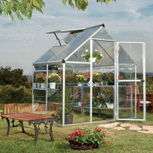Hybrid Aluminium Silver Frame 6x4 Polycarbonate Greenhouse - Canopia By Palram