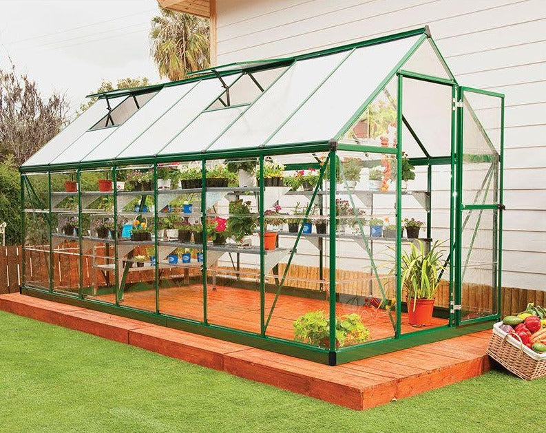 Hybrid Aluminium Frame 6x14 Polycarbonate Greenhouse - Green - Canopia By Palram