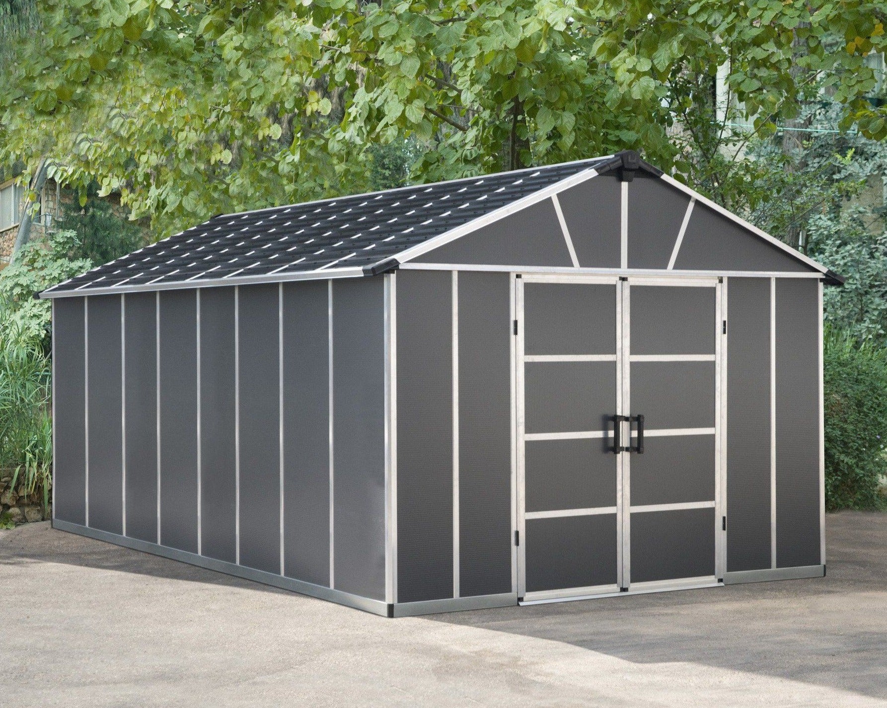 Yukon 11 x 17.2 Dark Grey Plastic Garden Apex Shed with Floor - Canopia by Palram