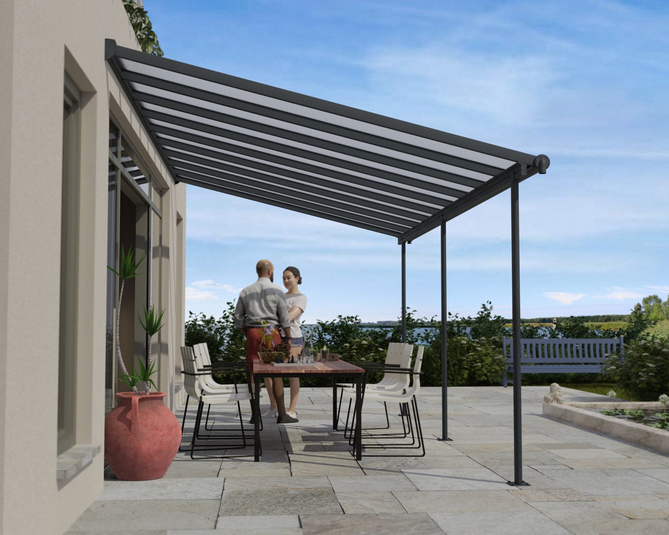 Sierra Aluminium 3m x 7.3m Grey Polycarbonate Patio Cover - Canopia By Palram