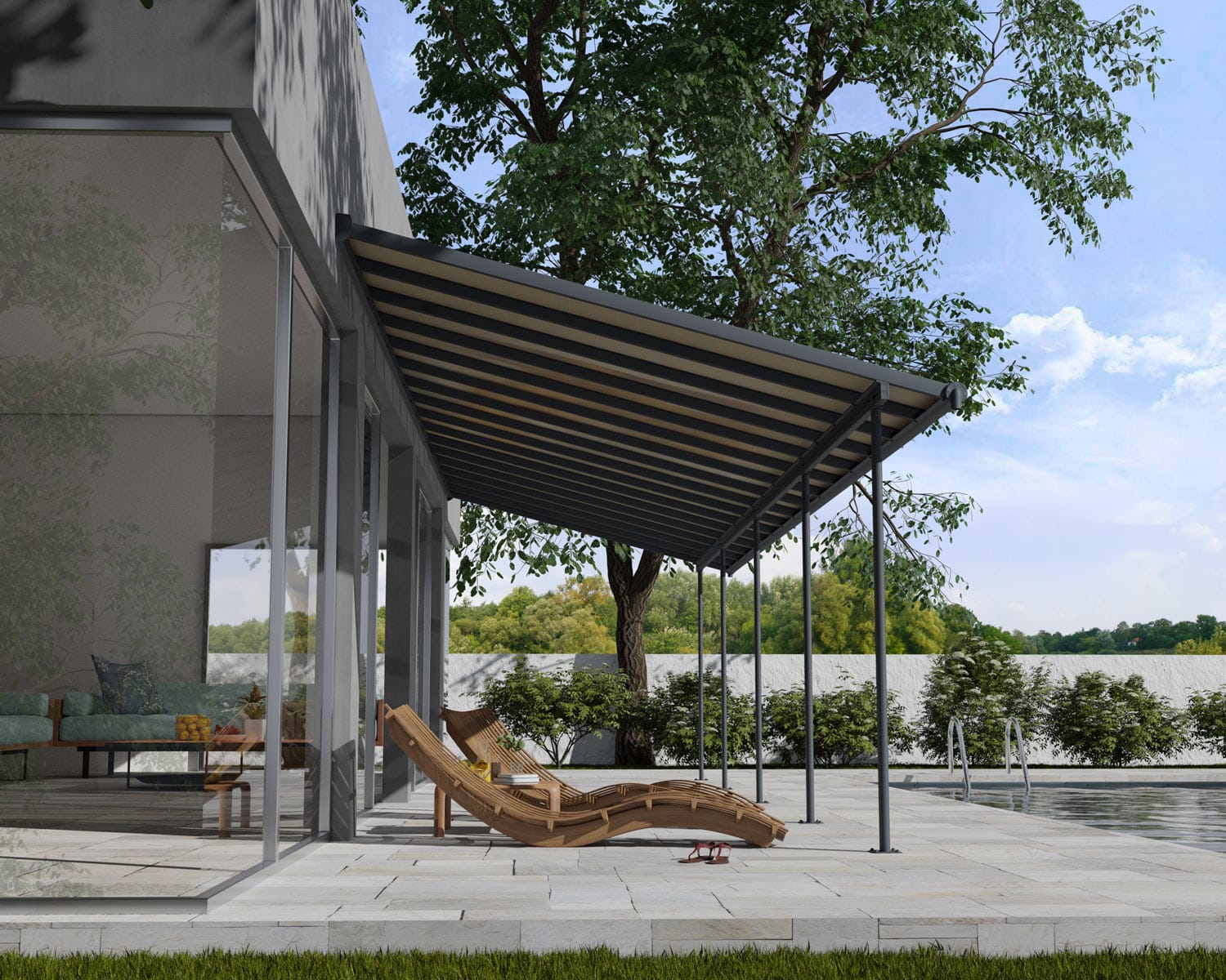 Sierra Aluminium 3m x 7.3m Grey Polycarbonate Patio Cover - Canopia By Palram