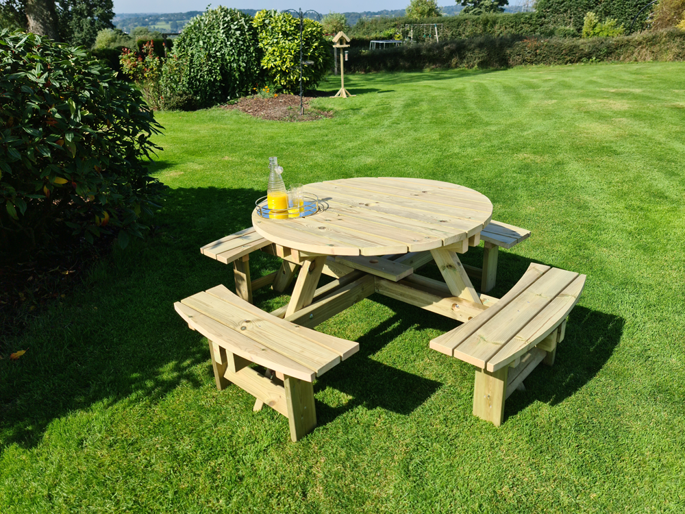 wooden picnic tables