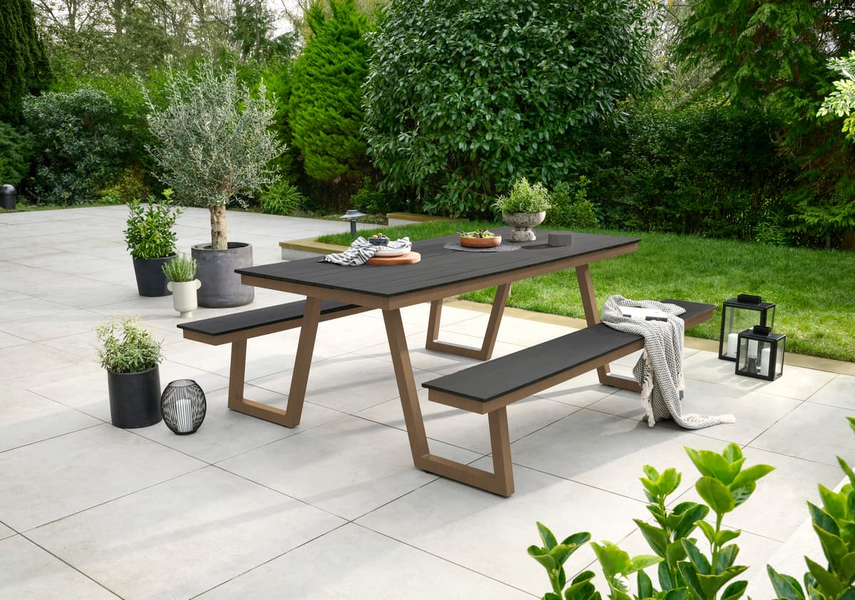 Heydon Wood Look Picnic Bench - Wood Look Frame - Dk Grey Polywood