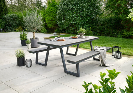 Heydon Grey Picnic Bench - Anthracite Frame - Dk Grey Polywood